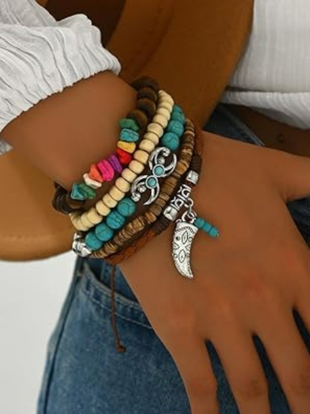 5 Pc. Boho Beaded Bracelet Set Stackable Stretchy Turquoise